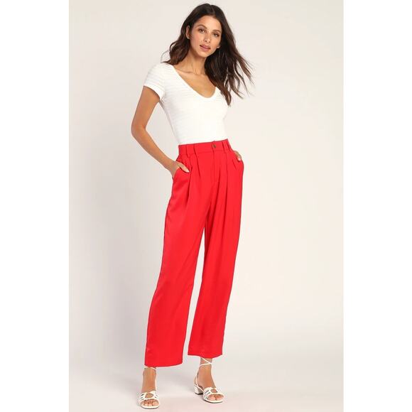 Lulus Pants - NWOT Lulus Sophisticated Take Red High-Waisted Trouser Pants